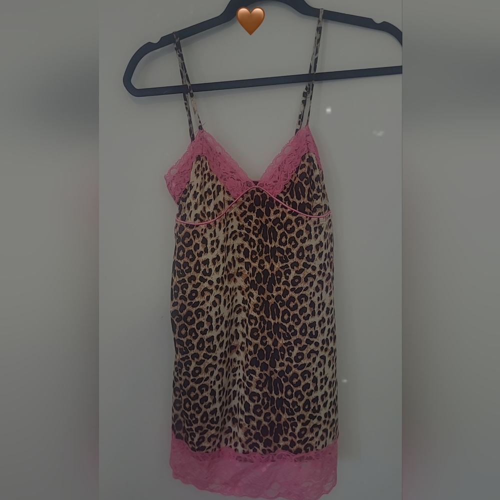 Forever 21 Leopard Print Satin Chemise with Pink Lace